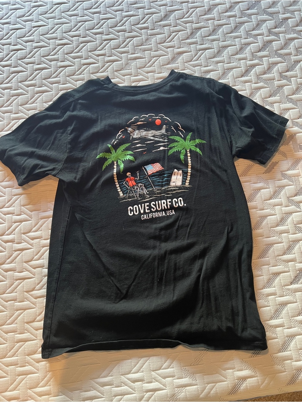 Cove Black Surf Graphic Tee with Palm Print